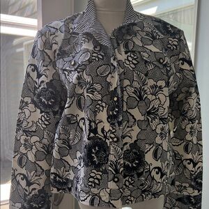 St. John Sport  XL Black & White Floral Jean Jacket
